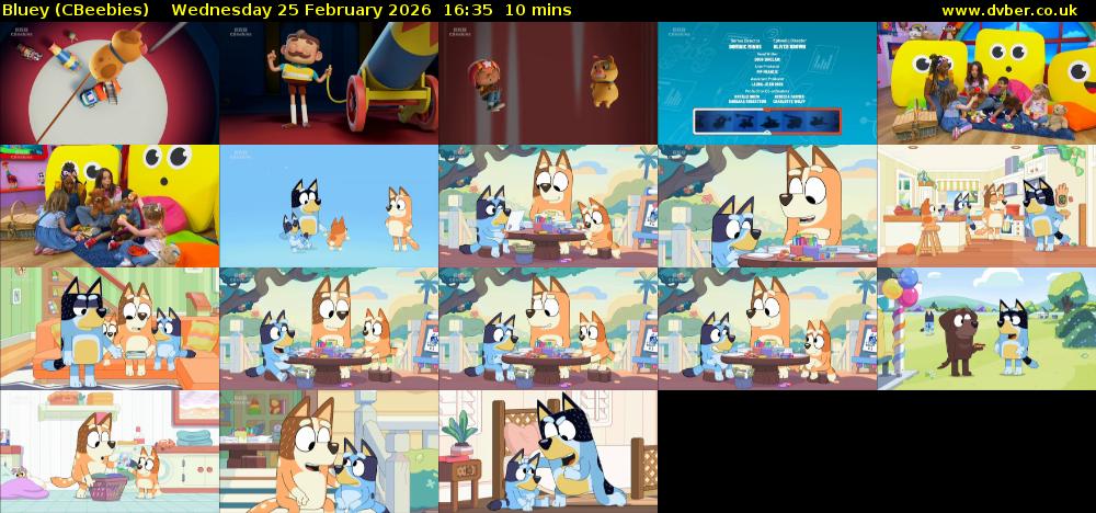 Bluey (CBeebies) Wednesday 25 February 2026 16:35 - 16:45