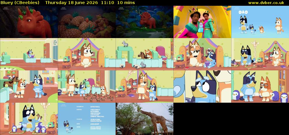 Bluey (CBeebies) Thursday 18 June 2026 11:10 - 11:20