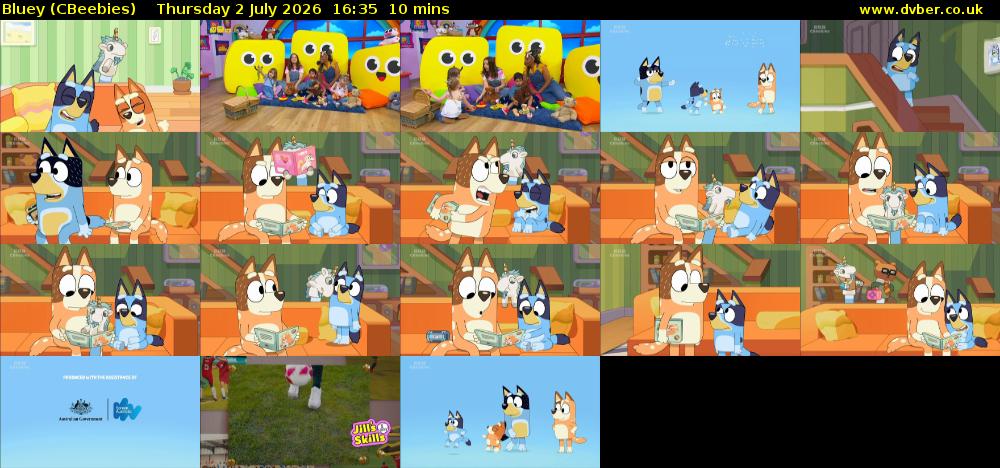 Bluey (CBeebies) Thursday 2 July 2026 16:35 - 16:45