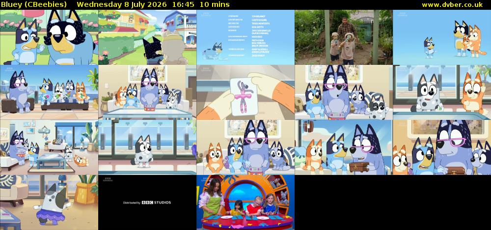 Bluey (CBeebies) Wednesday 8 July 2026 16:45 - 16:55