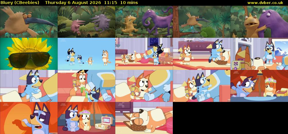 Bluey (CBeebies) Thursday 6 August 2026 11:15 - 11:25