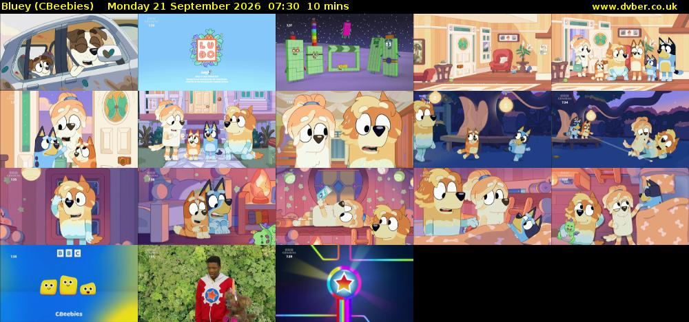 Bluey (CBeebies) Monday 21 September 2026 07:30 - 07:40
