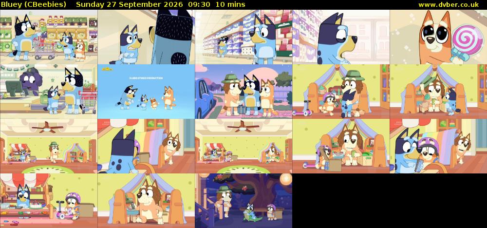 Bluey (CBeebies) Sunday 27 September 2026 09:30 - 09:40