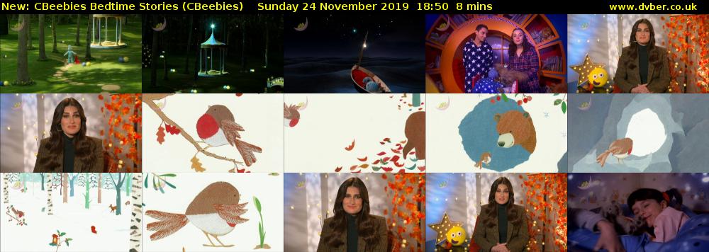 CBeebies Bedtime Stories (CBeebies) Sunday 24 November 2019 18:50 - 18:58