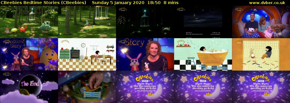 CBeebies Bedtime Stories (CBeebies) Sunday 5 January 2020 18:50 - 18:58