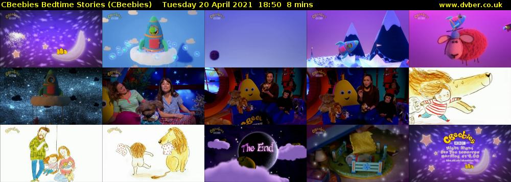 CBeebies Bedtime Stories (CBeebies) Tuesday 20 April 2021 18:50 - 18:58