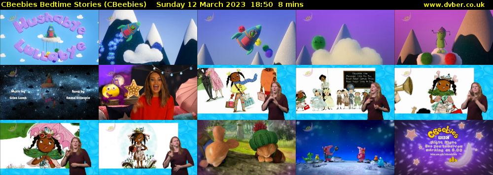 CBeebies Bedtime Stories (CBeebies) Sunday 12 March 2023 18:50 - 18:58