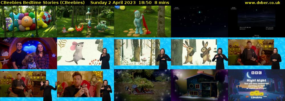 CBeebies Bedtime Stories (CBeebies) Sunday 2 April 2023 18:50 - 18:58