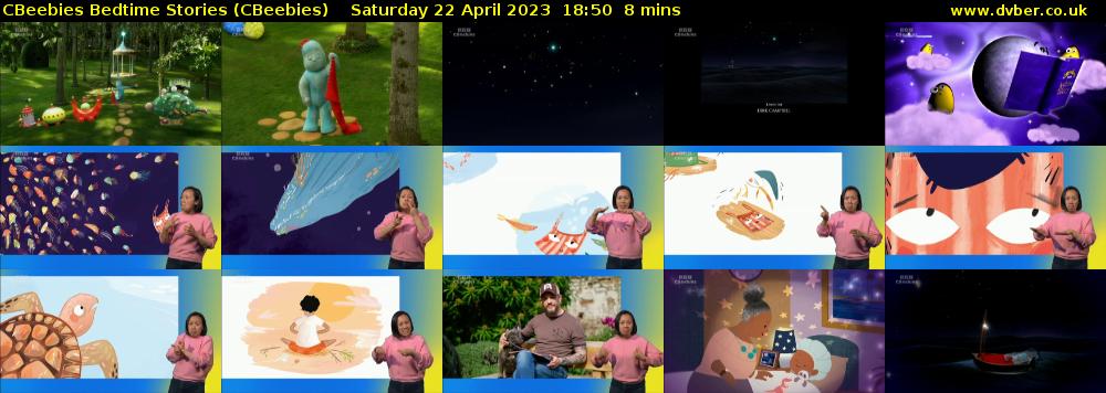 CBeebies Bedtime Stories (CBeebies) Saturday 22 April 2023 18:50 - 18:58