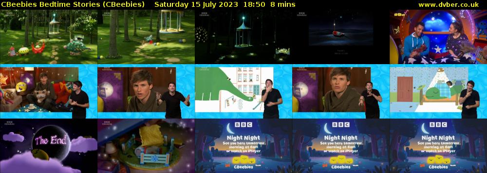 CBeebies Bedtime Stories (CBeebies) Saturday 15 July 2023 18:50 - 18:58