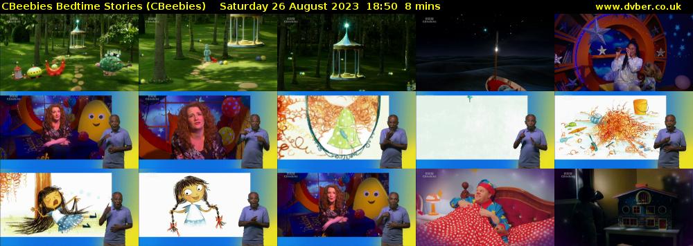CBeebies Bedtime Stories (CBeebies) Saturday 26 August 2023 18:50 - 18:58