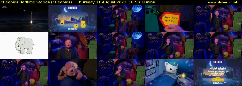CBeebies Bedtime Stories (CBeebies) Thursday 31 August 2023 18:50 - 18:58