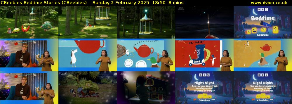 CBeebies Bedtime Stories (CBeebies) Sunday 2 February 2025 18:50 - 18:58