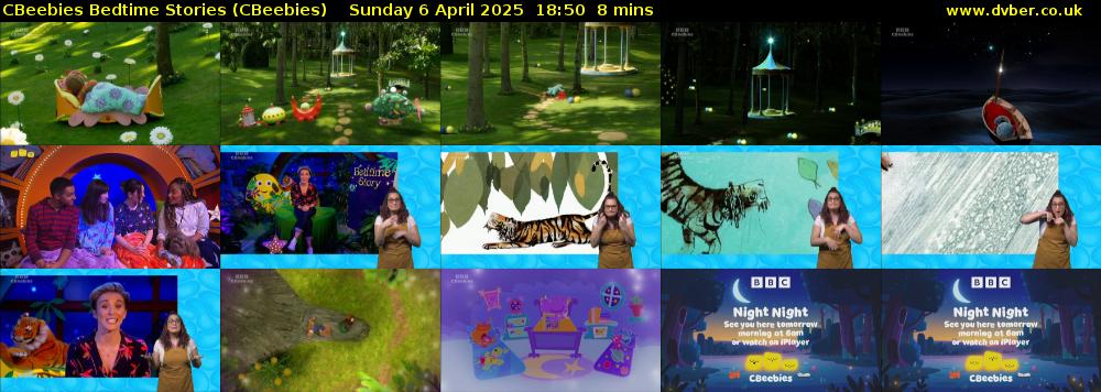 CBeebies Bedtime Stories (CBeebies) Sunday 6 April 2025 18:50 - 18:58