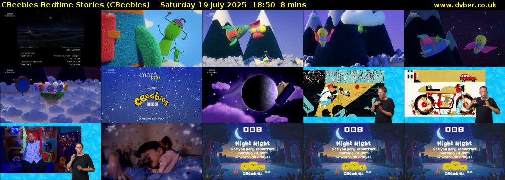 CBeebies Bedtime Stories (CBeebies) Saturday 19 July 2025 18:50 - 18:58