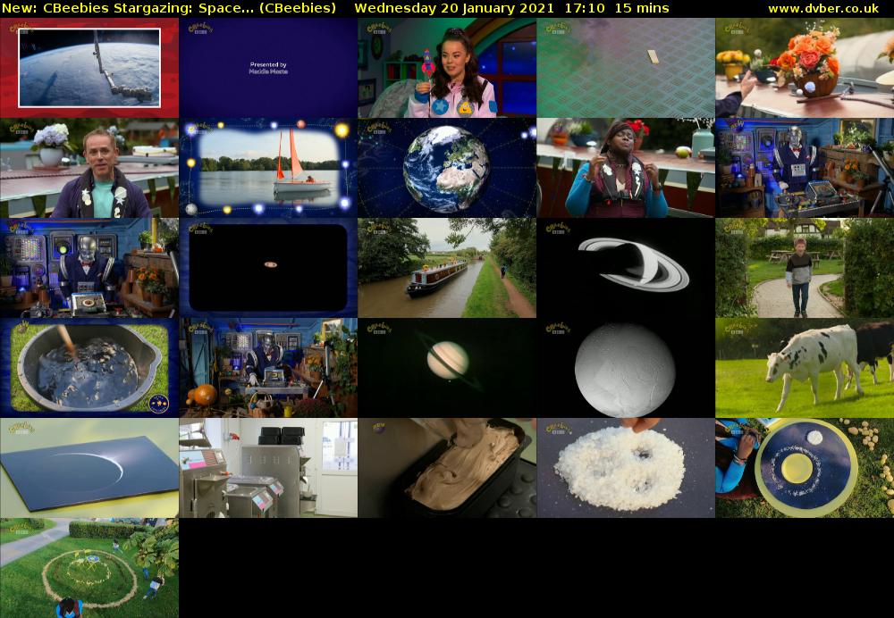 CBeebies Stargazing: Space... (CBeebies) Wednesday 20 January 2021 17:10 - 17:25