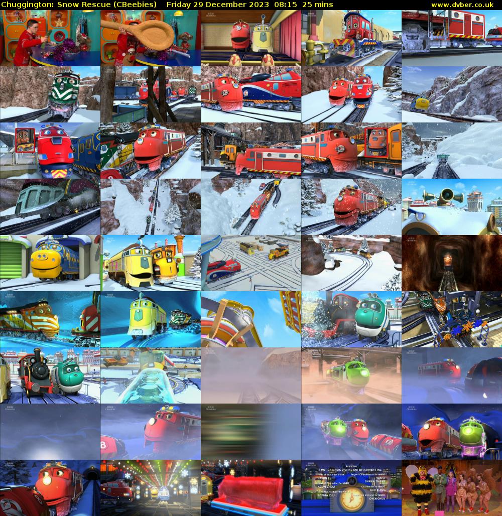 Chuggington: Snow Rescue (CBeebies) Friday 29 December 2023 08:15 - 08:40