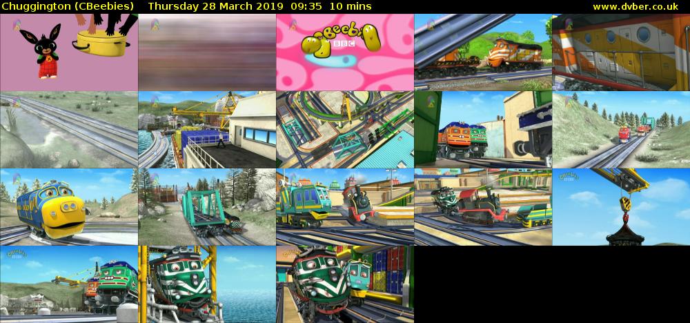 Chuggington (CBeebies) Thursday 28 March 2019 09:35 - 09:45