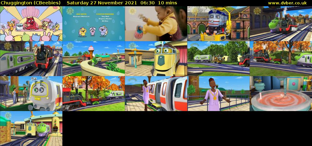 Chuggington (CBeebies) Saturday 27 November 2021 06:30 - 06:40