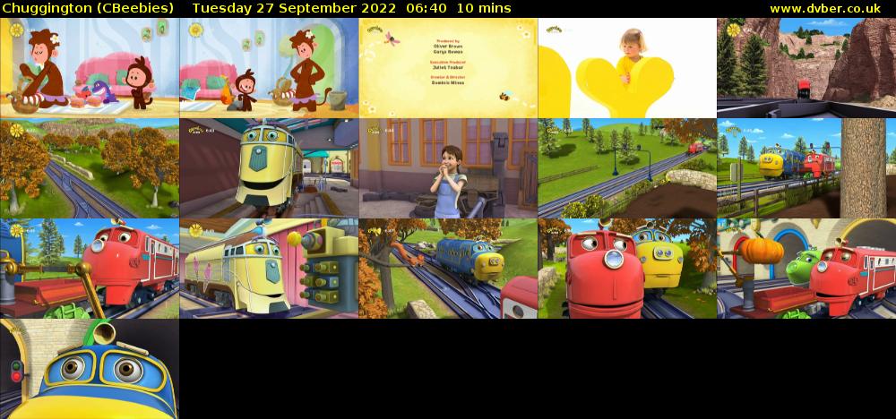 Chuggington (CBeebies) Tuesday 27 September 2022 06:40 - 06:50