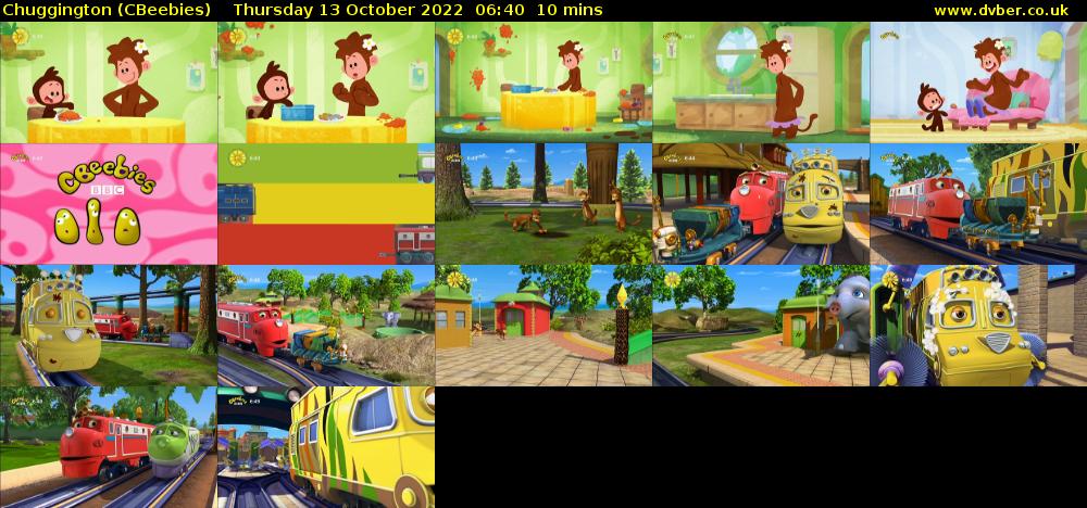 Chuggington (CBeebies) Thursday 13 October 2022 06:40 - 06:50