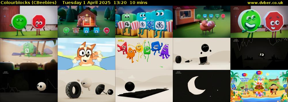 Colourblocks (CBeebies) Tuesday 1 April 2025 13:20 - 13:30