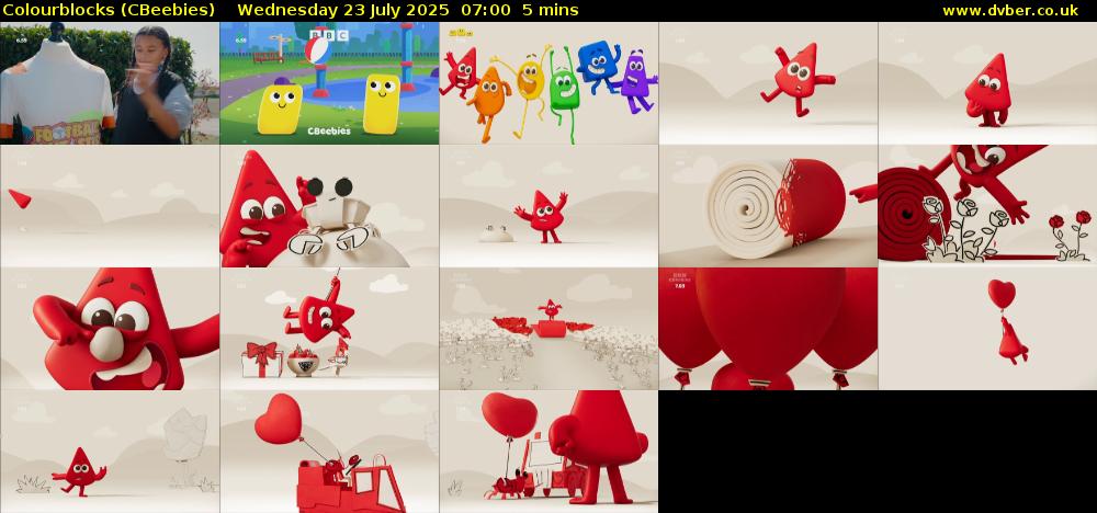 Colourblocks (CBeebies) Wednesday 23 July 2025 07:00 - 07:05