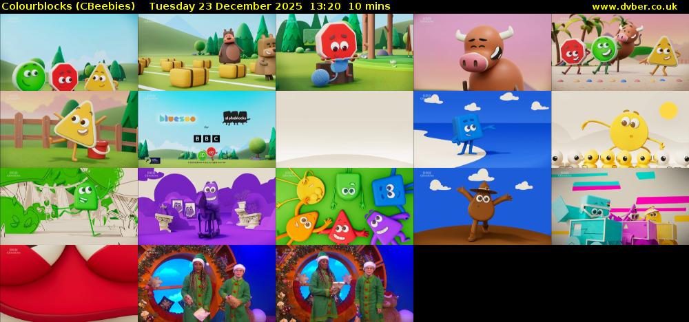 Colourblocks (CBeebies) Tuesday 23 December 2025 13:20 - 13:30