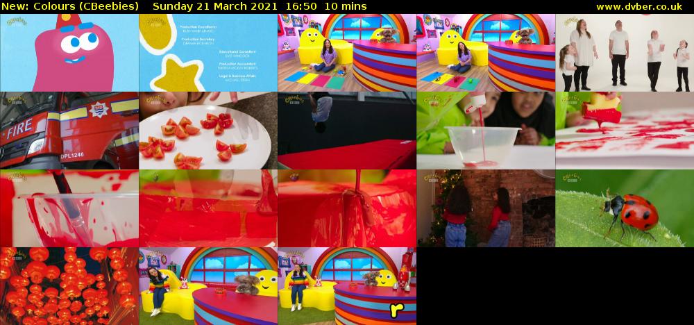 Colours (CBeebies) Sunday 21 March 2021 16:50 - 17:00