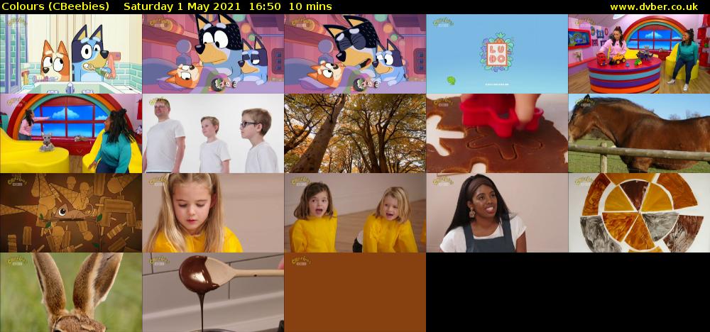 Colours (CBeebies) Saturday 1 May 2021 16:50 - 17:00