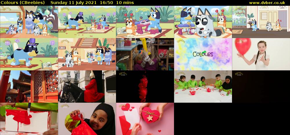 Colours (CBeebies) Sunday 11 July 2021 16:50 - 17:00