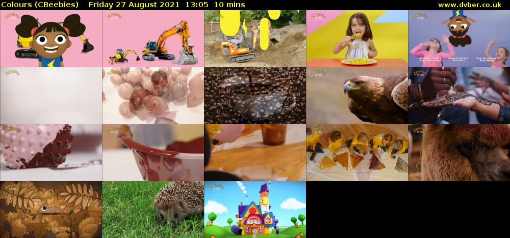 Colours (CBeebies) Friday 27 August 2021 13:05 - 13:15
