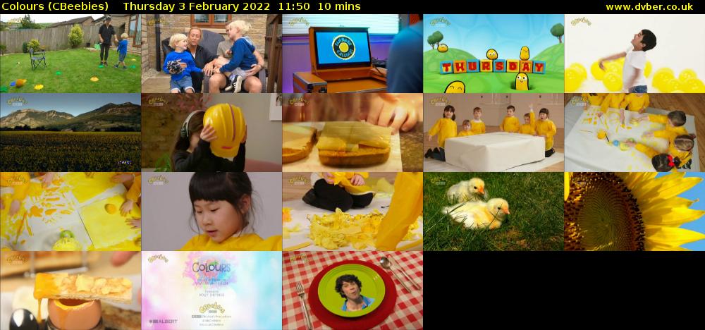 Colours (CBeebies) Thursday 3 February 2022 11:50 - 12:00