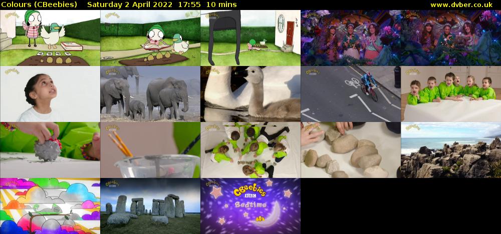 Colours (CBeebies) Saturday 2 April 2022 17:55 - 18:05