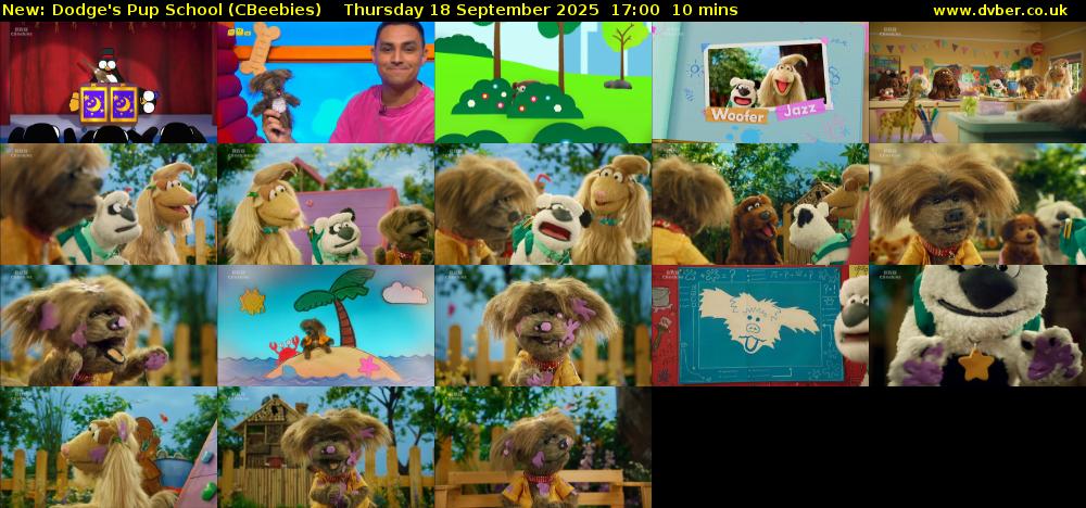 Dodge's Pup School (CBeebies) Thursday 18 September 2025 17:00 - 17:10