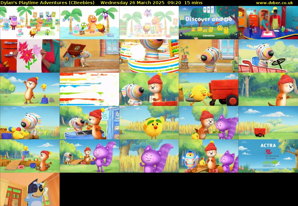 Dylan's Playtime Adventures (CBeebies) Wednesday 26 March 2025 09:20 - 09:35