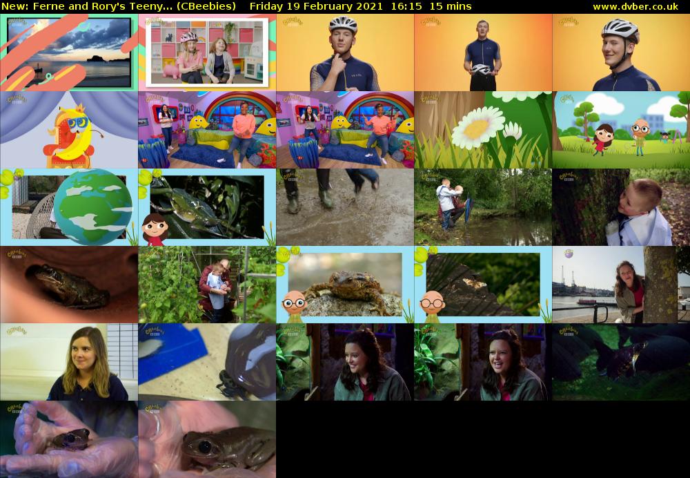 Ferne and Rory's Teeny... (CBeebies) Friday 19 February 2021 16:15 - 16:30