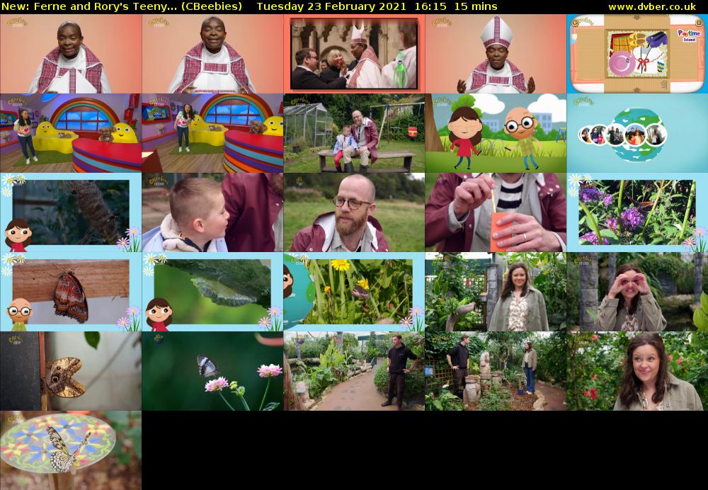 Ferne and Rory's Teeny... (CBeebies) Tuesday 23 February 2021 16:15 - 16:30