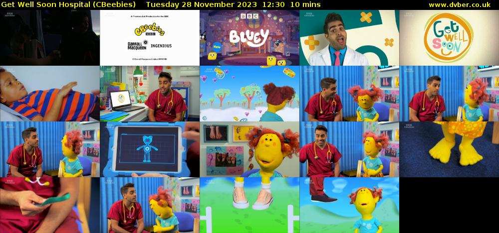 Get Well Soon Hospital (CBeebies) Tuesday 28 November 2023 12:30 - 12:40