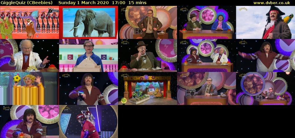 GiggleQuiz (CBeebies) Sunday 1 March 2020 17:00 - 17:15