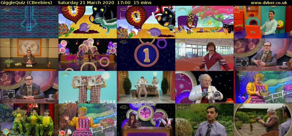 GiggleQuiz (CBeebies) Saturday 21 March 2020 17:00 - 17:15