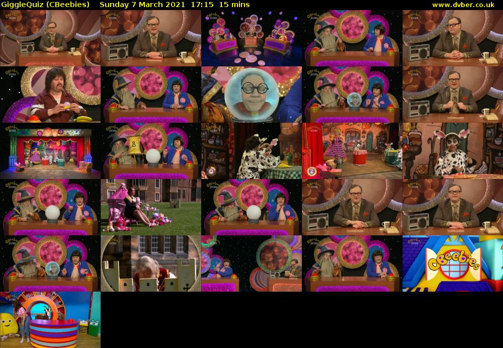 GiggleQuiz (CBeebies) Sunday 7 March 2021 17:15 - 17:30