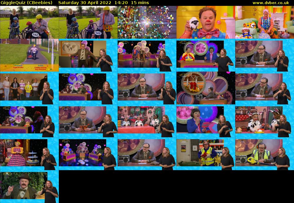 GiggleQuiz (CBeebies) Saturday 30 April 2022 14:20 - 14:35