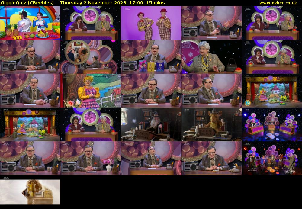 GiggleQuiz (CBeebies) Thursday 2 November 2023 17:00 - 17:15