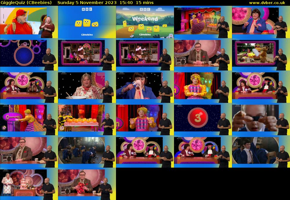 GiggleQuiz (CBeebies) Sunday 5 November 2023 15:40 - 15:55