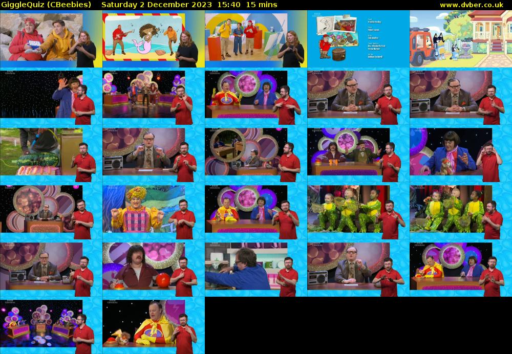 GiggleQuiz (CBeebies) Saturday 2 December 2023 15:40 - 15:55