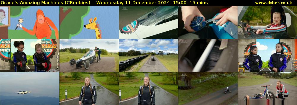 Grace's Amazing Machines (CBeebies) Wednesday 11 December 2024 15:00 - 15:15