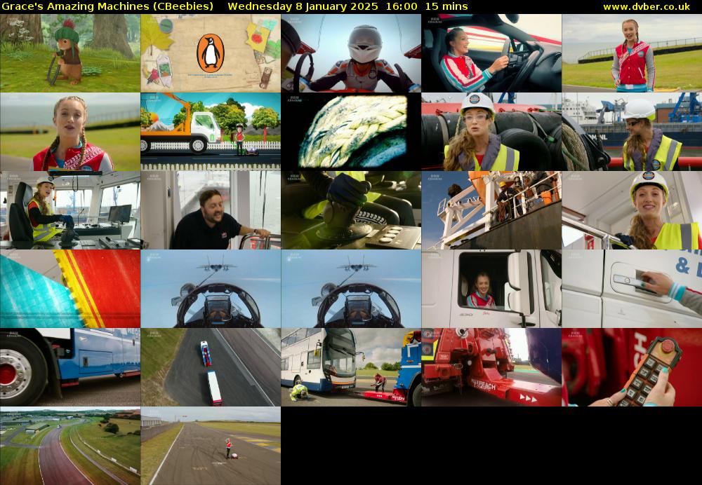 Grace's Amazing Machines (CBeebies) Wednesday 8 January 2025 16:00 - 16:15