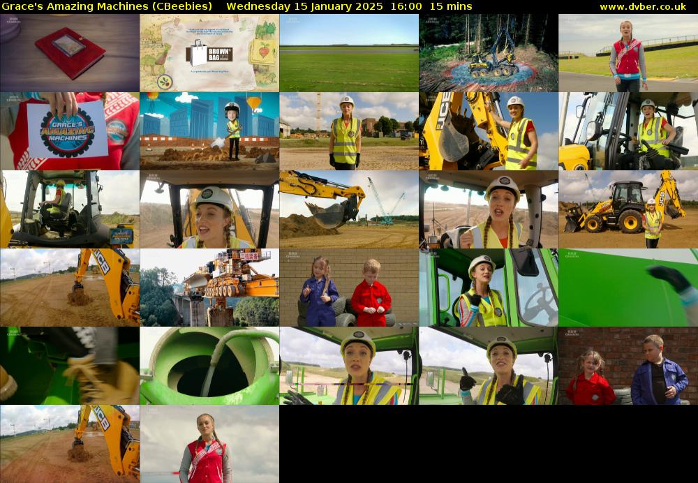Grace's Amazing Machines (CBeebies) Wednesday 15 January 2025 16:00 - 16:15