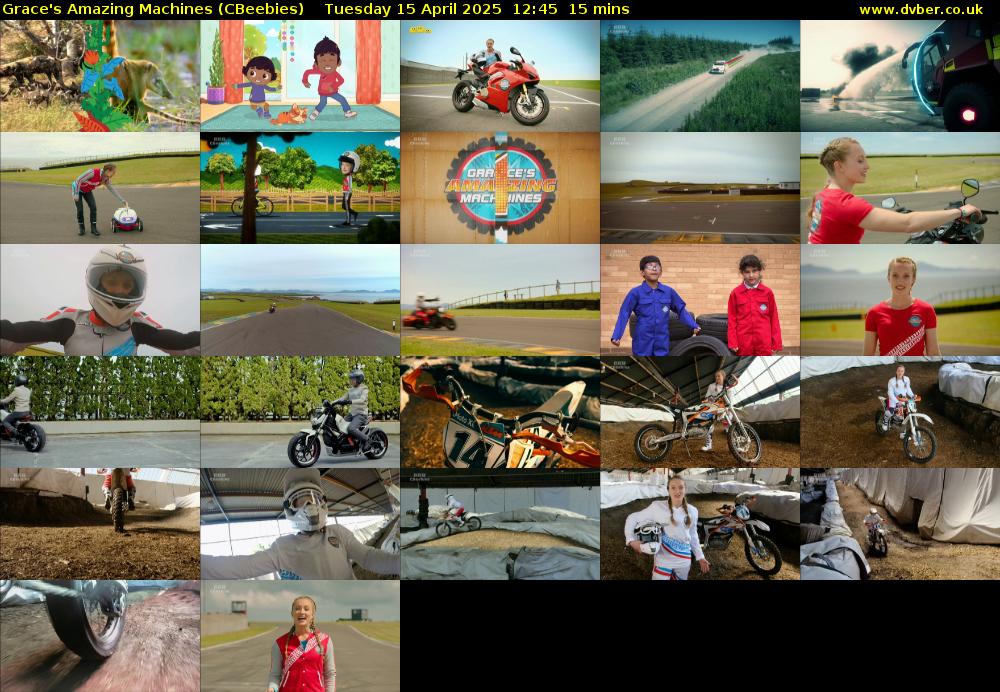 Grace's Amazing Machines (CBeebies) Tuesday 15 April 2025 12:45 - 13:00